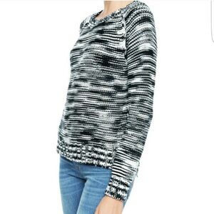 True Religion Hand Knit Chunky Cotton Sweater Pullover Black/White womens Sz L